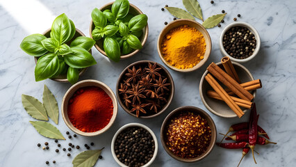 spices and herbs assortment on white background