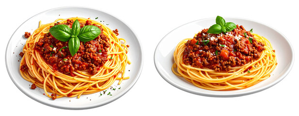 Leftover Spaghetti with Bolognese Sauce on Plate &mdash; Transparent PNG Cutout
