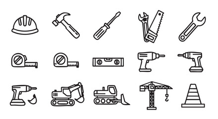 Construction and engineering icons collection for professional work site safety