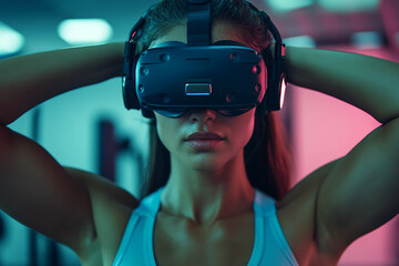 Futuristic vr user in silhouette, exploring immersive virtual environments, generative AI