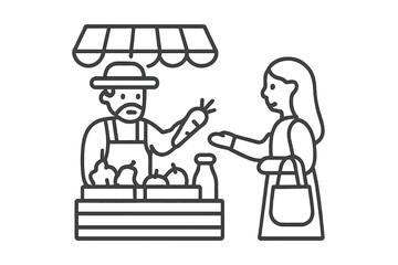 Farmer selling fresh organic produce to customer at outdoor market stall