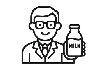 Smiling professional man in suit and glasses holding milk bottle for dairy nutrition