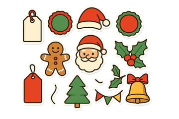 Adorable Christmas and winter holiday icons featuring Santa Claus and gingerbread man