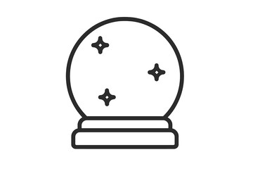 Minimalist outline drawing of a magic crystal ball featuring three sparkling stars