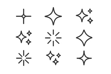 Minimal outline icons set for sparkle, shine, clean, and magic effects symbols