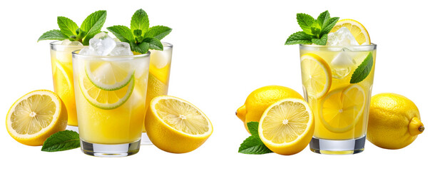  Frozen Lemon Drink with Lemon and Mint &mdash; Transparent Background PNG