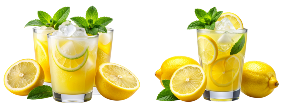  Frozen Lemon Drink with Lemon and Mint — Transparent Background PNG