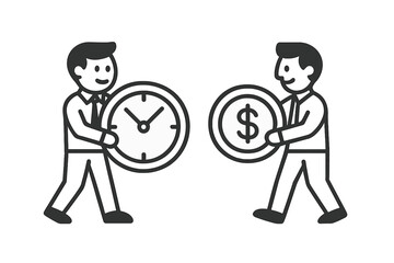 Businessmen exchanging time and money for financial planning and investment strategies