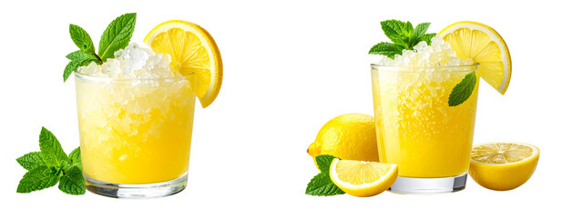  Icy Lemonade Slush with Mint Garnish &mdash; White Background Cutout