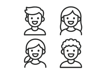 Group of four happy user profile icons for social media and application interfaces