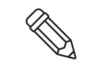 Simple black and white drawing of a wooden writing pencil with an eraser tip