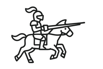 Medieval knight on horseback holding a lance ready for jousting competition