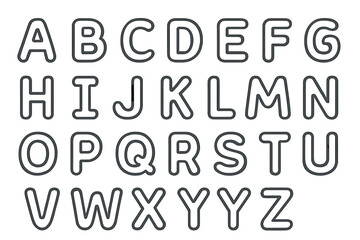 English alphabet letters A to Z in modern rounded outline style for learning and design