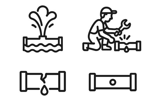 Plumbing problems, pipe damage, water leaks, burst pipes, and repair service concepts