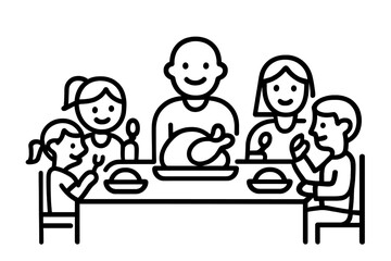 Happy family gathered around the dining table enjoying a festive holiday meal