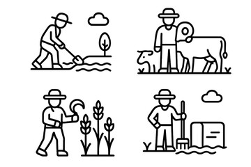Essential symbols representing various agricultural activities and farm work tasks