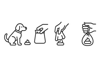 Sequence of icons illustrating responsible dog owner picking up pet waste