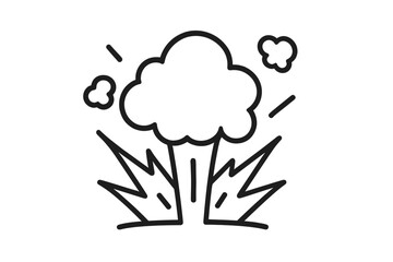 Powerful explosion or bomb blast with smoke cloud and impact lines outline