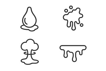 Abstract liquid and explosion symbols including drop, splatter, drip, and mushroom cloud icons