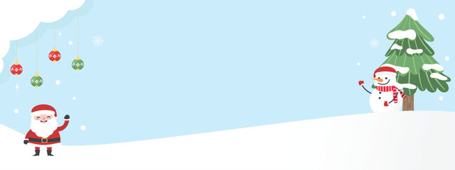 Santa Claus with cute snowman concepts Merry Christmas and Happy new year. Cartoon character for Christmas card, banner, background and decoration element vector flat illustration with copy space.