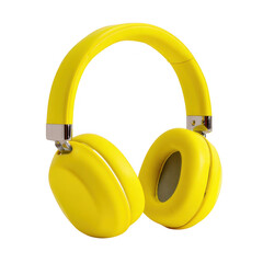 Bright yellow over ear headphones for music listening and audio enjoyment isolated on transparent background