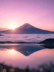 富士山　初日の出　お正月　ai生成画像	
