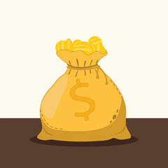 Bag of gold coins, gold, money, dollar sign, dollars, bag, package, finance, payments, wealth, coin