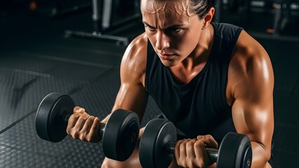 Muscular Arms Lifting Dumbbells on Textured Gym Floor