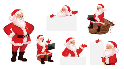 Set of Santa Claus figurines in various poses