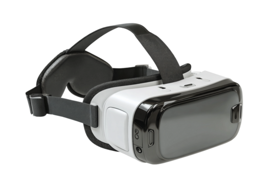 Comfortable VR headset with adjustable straps isolated on transparent background