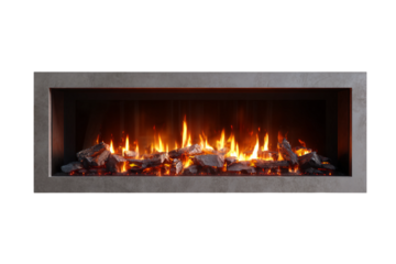 Slim wall mounted electric fireplace with remote control isolated on transparent background