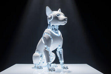 Futuristic robotic dog with glowing blue circuits, a symbol of advanced technology and artificial intelligence.