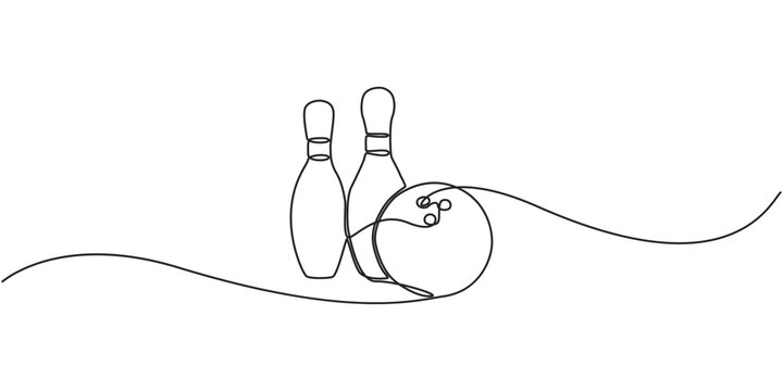 Continuous one line drawing of bowling ball sports, Bowling ball and pins in continuous one line drawing. Symbol of sports, leisure activity, and competition.