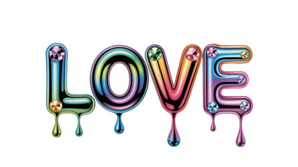 Colorful love word art with shiny details and playful design for celebration or decoration