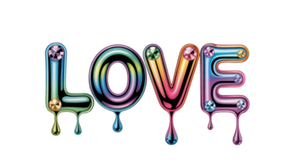 Colorful love word art with shiny details and playful design for celebration or decoration