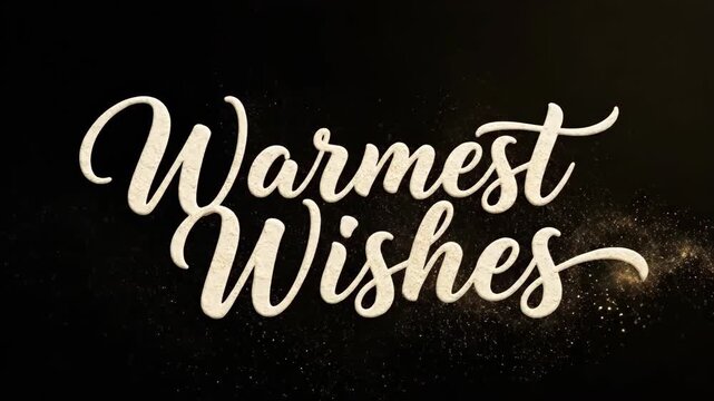 Handwritten warmest wishes animation. Elegant cursive text appearing with sparkling effects. Festive greeting concept for holiday cards and special messages. video footage