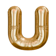 Golden foil balloon letter U isolated 
