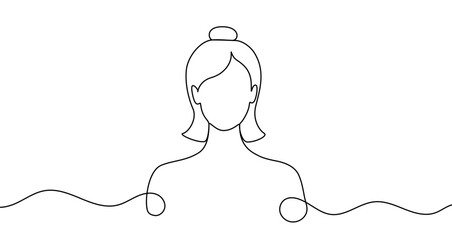 Drawing of a woman's bust or face without facial details in one line art style. Illustration with editable stroke. Vector illustration.
