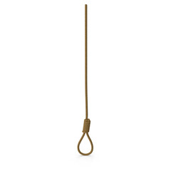 Tightly knotted brown rope noose loop hanging isolated on transparent background