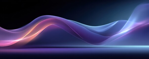 Abstract blue and purple gradient waves flowing across a dark horizon with neon glow