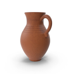 Simple terracotta clay jug with single handle isolated on transparent background