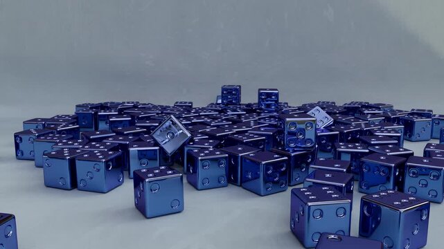 Chrome Blue Dice Explosion &ndash; Hyper-Realistic 3D Motion Background