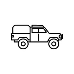 Military truck outline icon. offroad truck black line illustration.