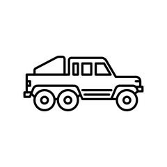 Pick up truck outline icon. 6 wheeler truck black line illustration.