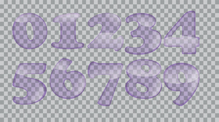 Realistic Purple Glass Number Set on Transparent Background PNG format