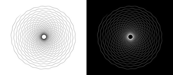 Abstract background with lines in spiral. Art design spiral as logo or icon. A black figure on a white background and an equally white figure on the black side.