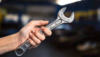 Close-up of a hand holding a well-used wrench.  The image conveys strength, repair, and DIY concepts. Ideal for websites, blogs, or articles related to mechanics, engineering, or construction.