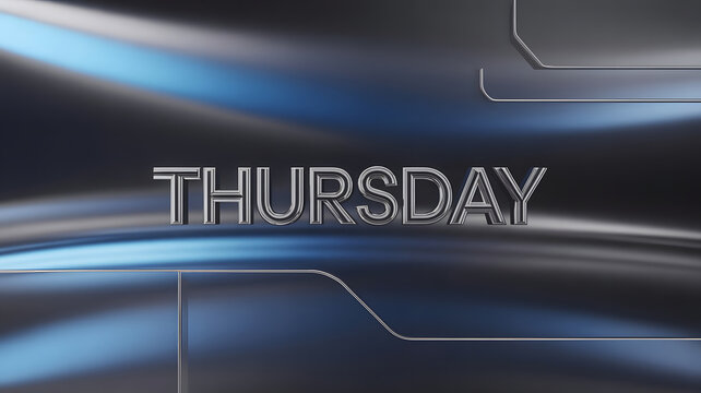 High-Tech Metallic Thursday Typography on Futuristic Blue and Copper Gradient Background
