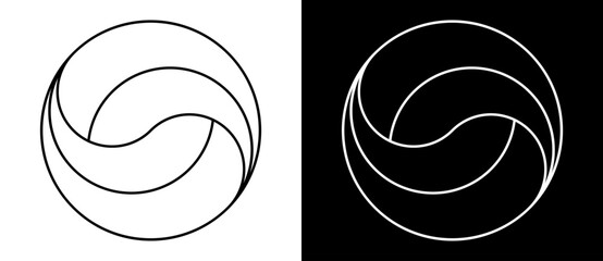 Abstract background with lines in circle. Art design spiral as logo or icon. Yin and Yang symbol. A black figure on a white background and an equally white figure on the black side.