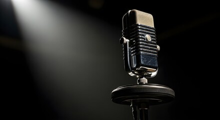 Vintage Microphone Under Spotlight